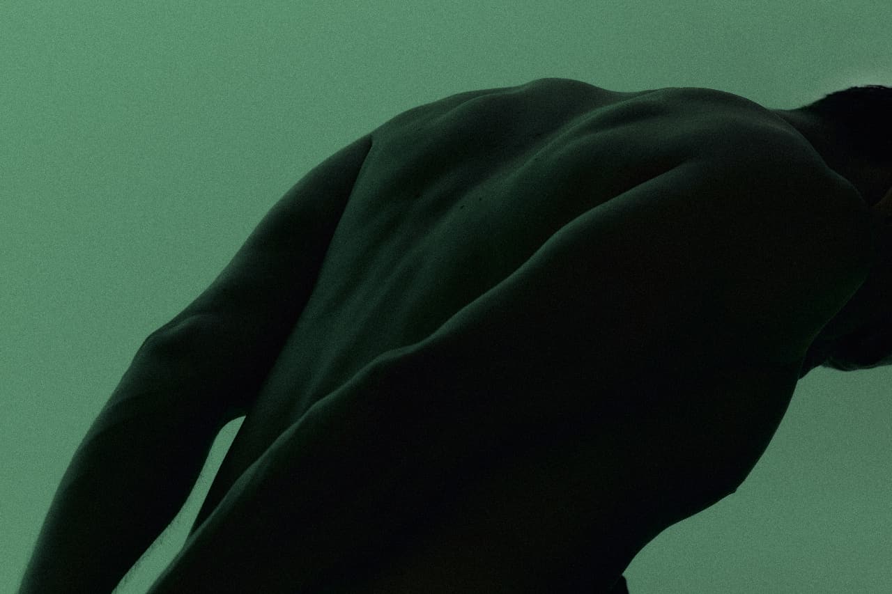 A silhouette of a back in green light